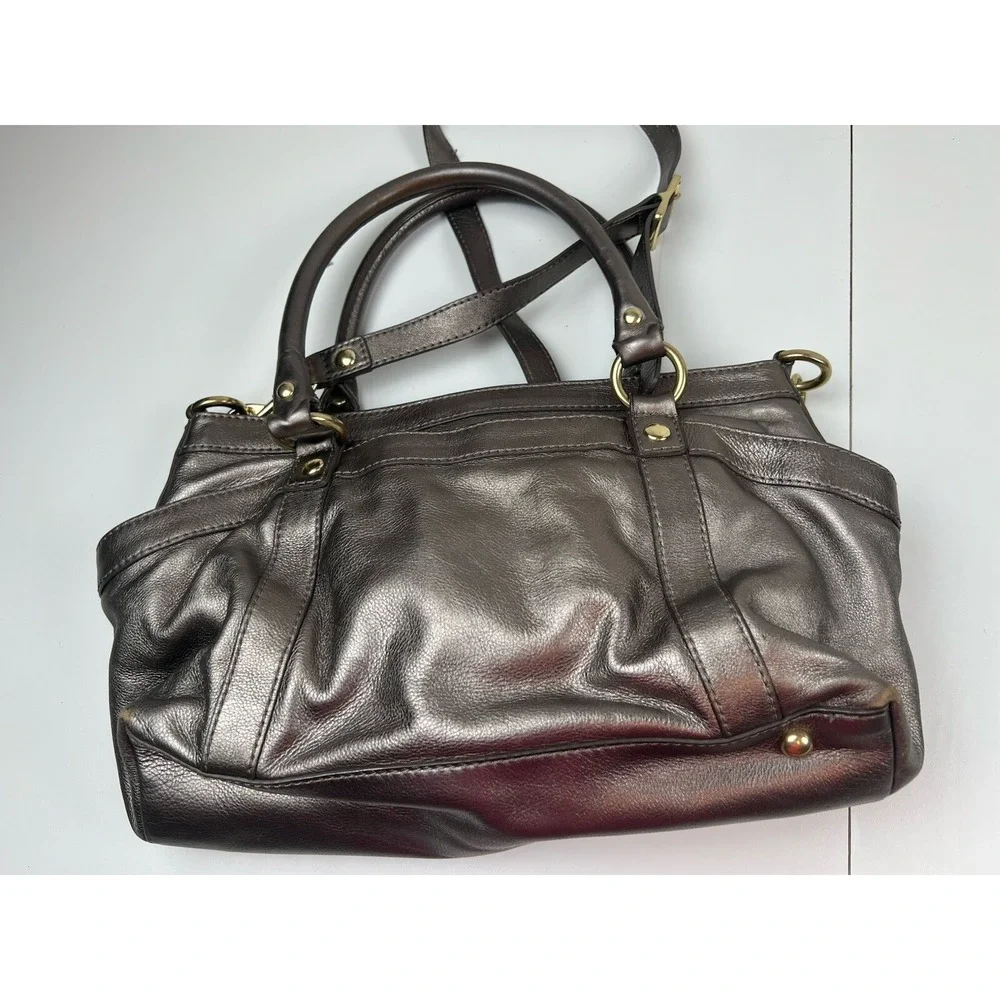 J Crew Pewter Leather Convertible Shoulder Strap Crossbody Exterior Pockets